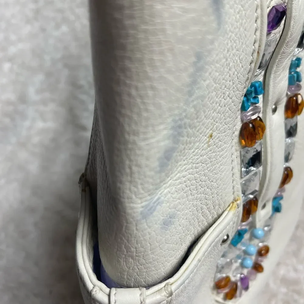 Cole Haan Sydney white leather large shoulder bag with multi color stones accent